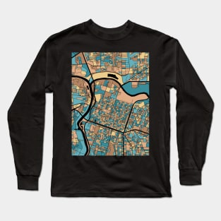 Sacramento Map Pattern in Mid Century Pastel Long Sleeve T-Shirt